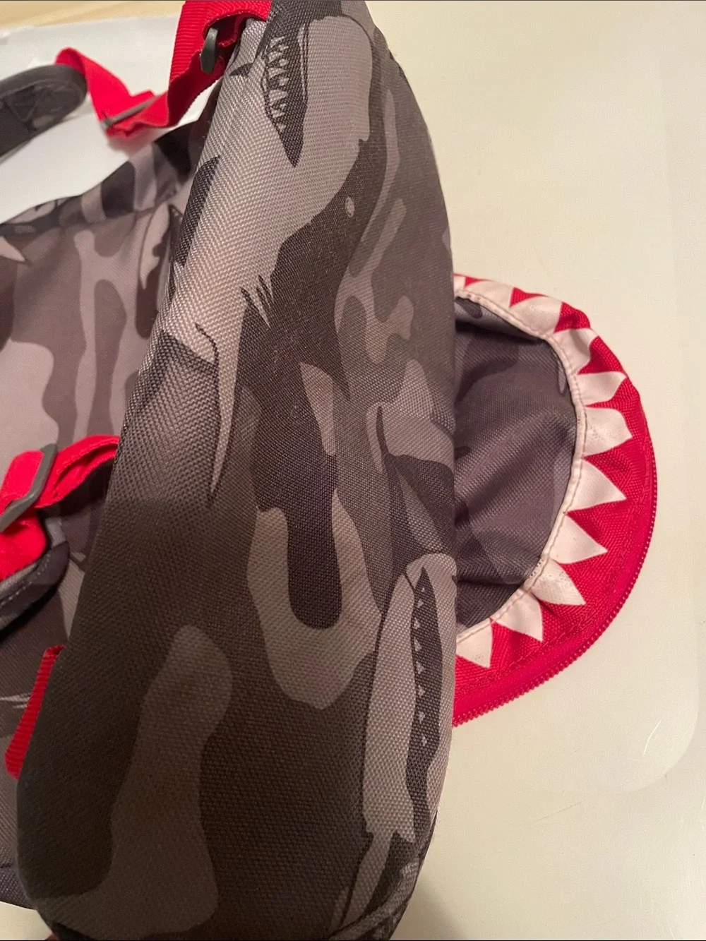 GAP Gray Camo Shark-Teeth Backpack with Red Trim